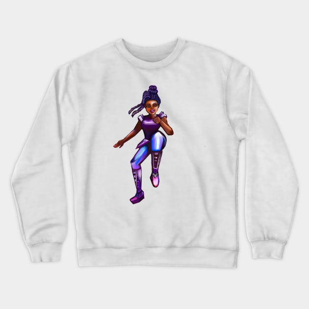 Black anime superhero brown eyed girl from outer space doing a high knee kick ! beautiful  black girl with Afro hair, brown eyes, Cherry pink lips and dark brown skin. Hair love ! Crewneck Sweatshirt by Artonmytee